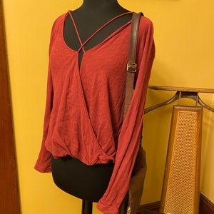 Red Knit Shirt with Plunging Neck